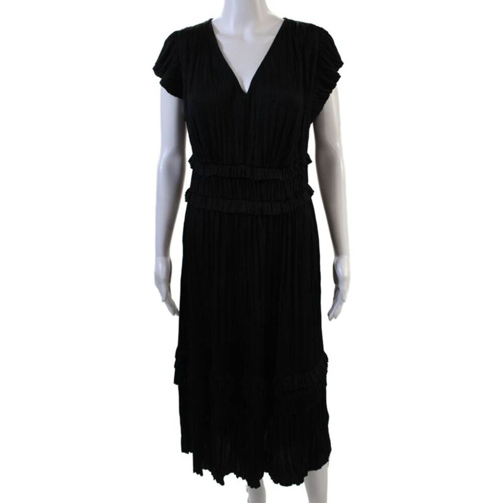 Current Air Womens V Neck Ruffled Waist A Line Maxi Dress Black Size Medium